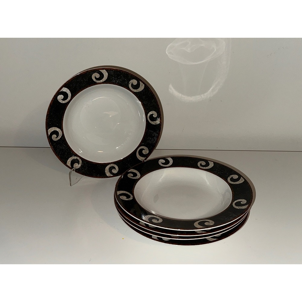 Sasaki Pompeii Loretta Agro Japanese Fine China Rimmed Soup Bowls Set of 5 8.5"